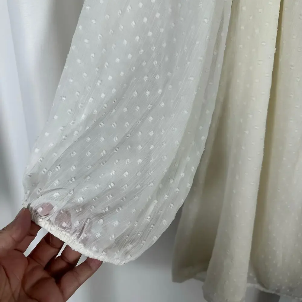 Loft‎ Plus Cream Swiss Dot Sheer Lined Blouse 26W Peasant Boho Cottage Preppy - Picture 3 of 8